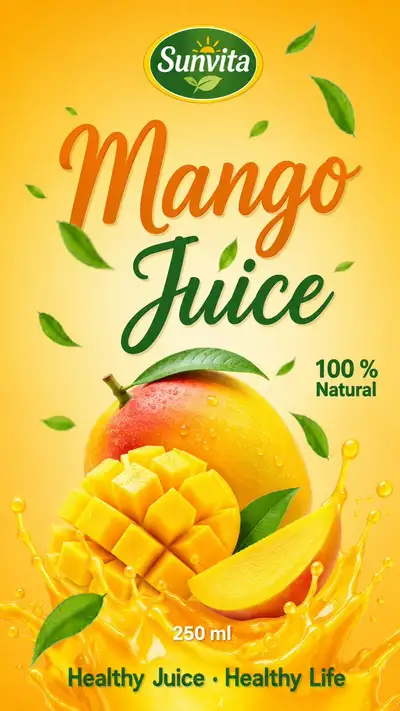 Prompt de conception d'annonce verticale avec fruits frais et jus