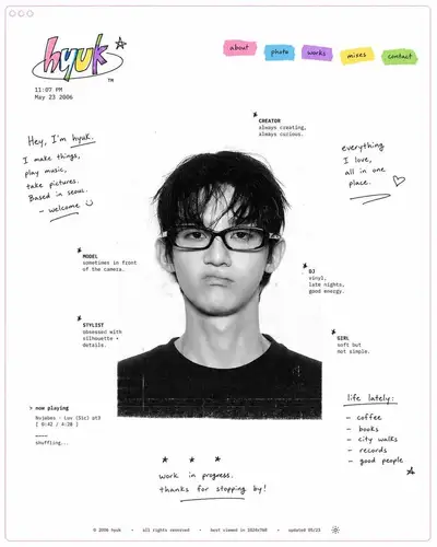 Early-internet personal profile webpage portrait mockup