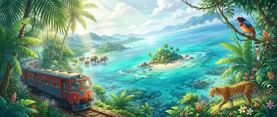 Ghibli-Style Tropical Wonderland Key Visual Illustration