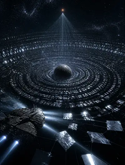 Neutron star mirror ring deep space sci-fi scene