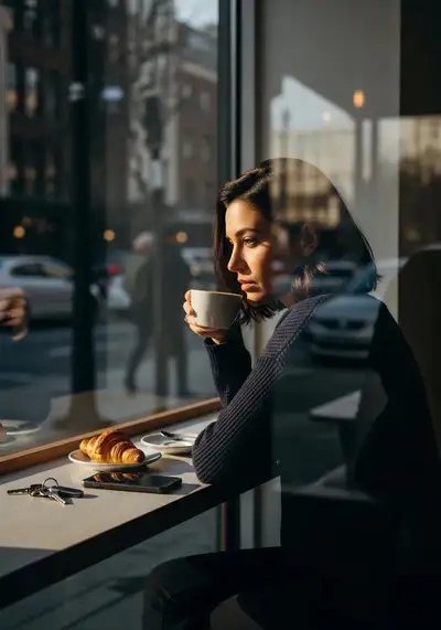 Ultra-realistic cinematic cafe lifestyle photo