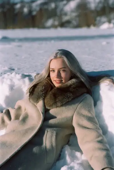 Retrato cinematográfico de ángel de nieve invernal