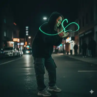 Portrait laser de rue nocturne