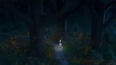 Surreal Anime Forest Walk with Fireflies