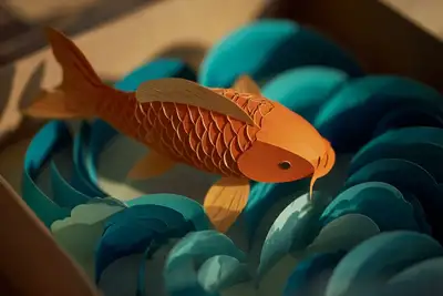 Sujeito em papercraft 3D com recortes de papel em camadas