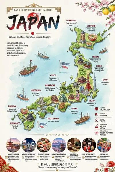 Illustrated Travel Infographic Maps for Japan and Russia