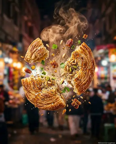 Professional cinematic Arabic pastry advertisement prompt