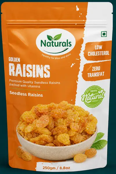 Premium D2C packaging concept for a raisins snack brand