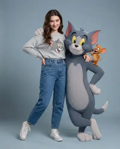 Hyper-realistic Tom & Jerry fashion portrait