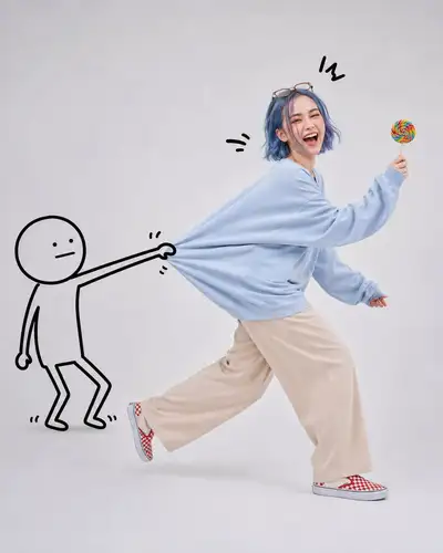 落書きキャラクターがランナーを引き止める、エディトリアル・スタジオ写真