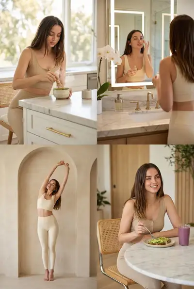 Four-panel luxury wellness lifestyle collage