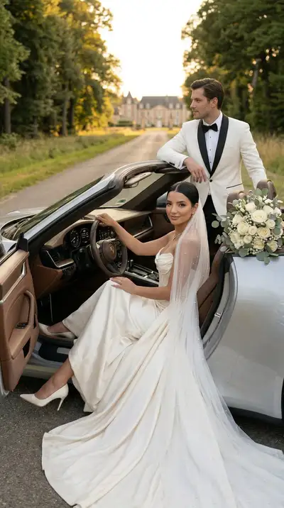 Luxury Porsche Wedding Editorial Image Prompt