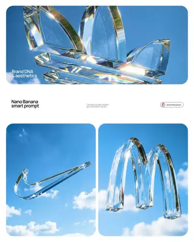 Crystal glass corporate logo sculpture against blue sky