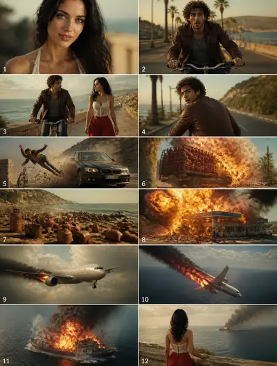12-Panel Cinematic Disaster Storyboard Prompt