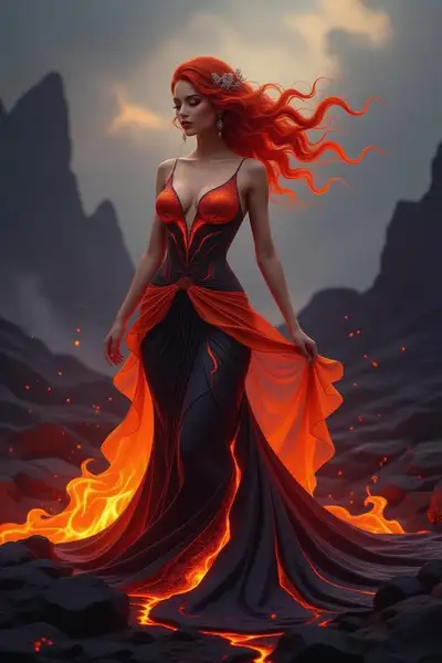 Surreal Lava Woman in Volcanic Landscape