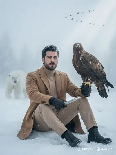 Arctic Falconer with Eagle and Polar Bear