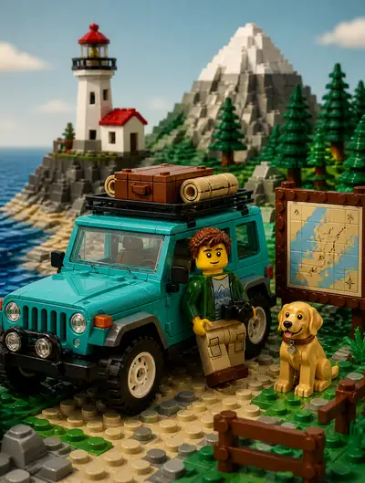 Full-scene LEGO brick transformation prompt