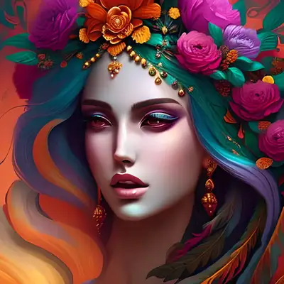 Fantasy Woman with Flowers in Hair