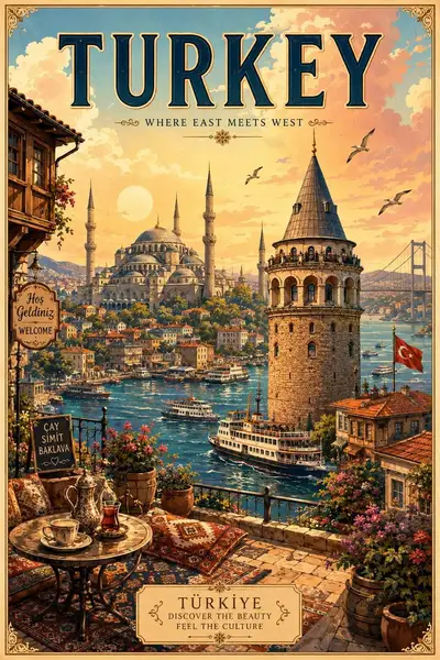 Verspielt-nostalgisches illustriertes Reiseposter