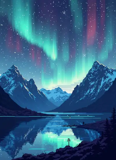 Pixel-Art-Landschaft mit mystischem Stil