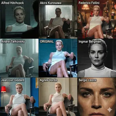 3x3 Grid of Director-Styled Film Stills with Identity Lock