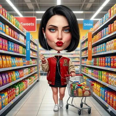Hyper-realistic Caricature in Supermarket
