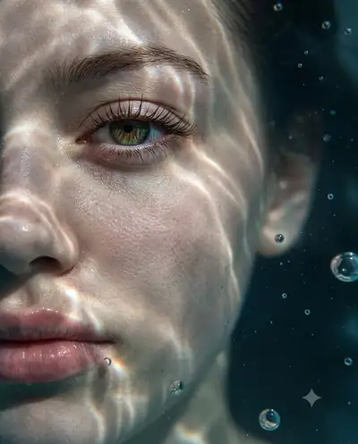 Retrato facial macro submarino hiperrealista