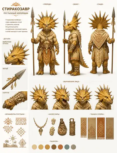 Anthropomorphic Styracosaurus Desert Spearman Character Sheet