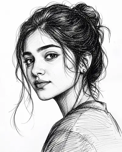 Croquis de portrait à l'encre en hachures croisées