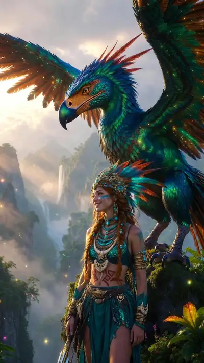 Epic Fantasy Warrior Woman with Colossal Bird Mount