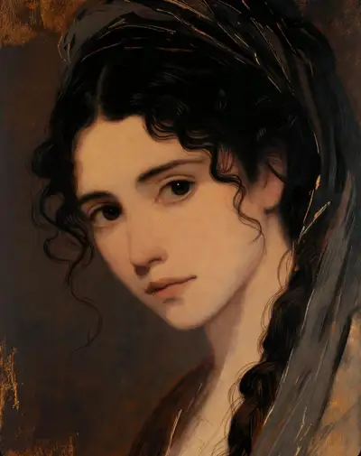 Melancholic Bouguereau-style Oil Portrait