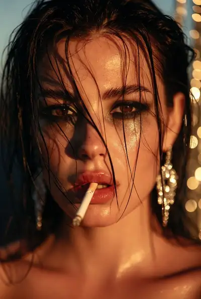 Cinematic Portrait of Woman with Wet Hair