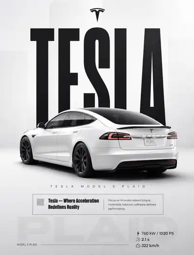 Tesla Model S Plaid editorial car advertisement
