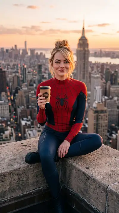 Spider-Woman Coffee Break Cinematic Portrait