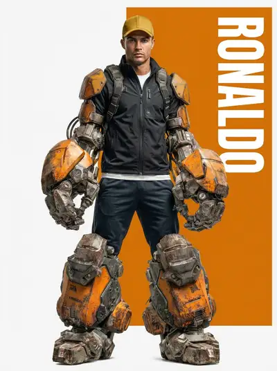 Ultra-Realistic Cinematic Ronaldo Portrait with Futuristic Armor