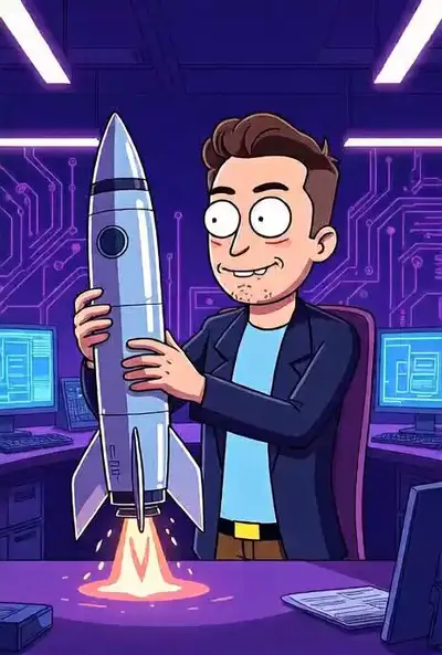 Elon Musk with Rocket in Rick and Morty Style