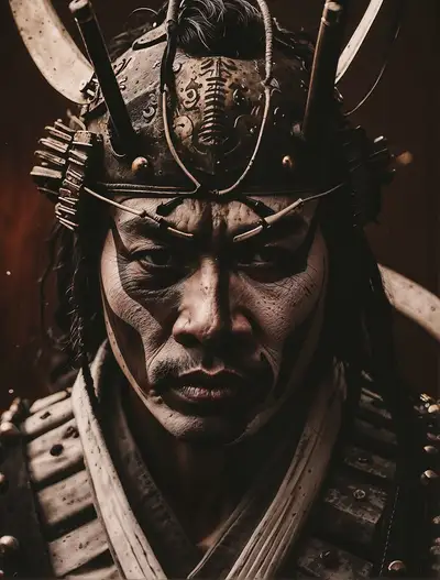Black and White Samurai Warrior with Gorepunk and Chiaroscuro