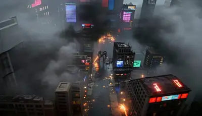Cinematic Cyberpunk Post-Apocalyptic City Destruction