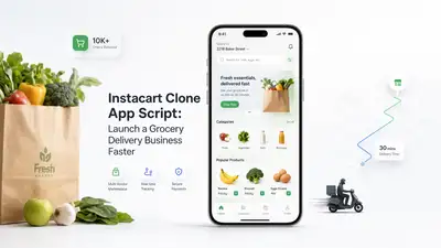 Grocery delivery app SaaS header graphic