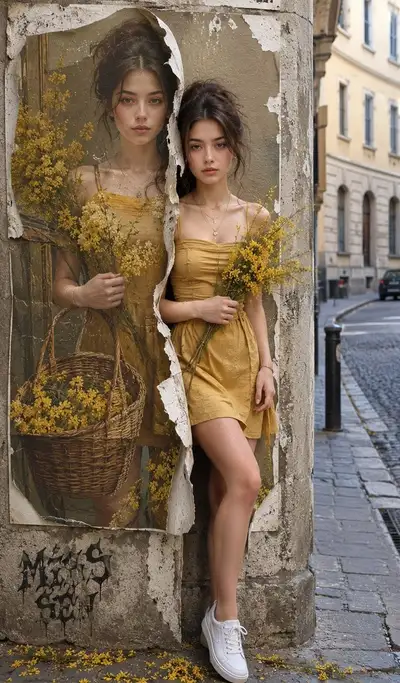 Portrait de femme avec reflet d'affiche vintage