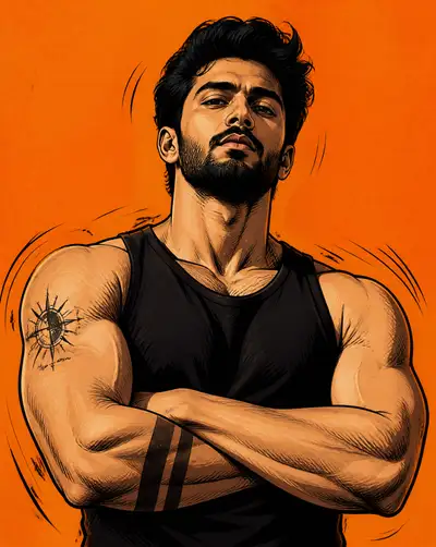 Comic book style portrait illustration from reference photo