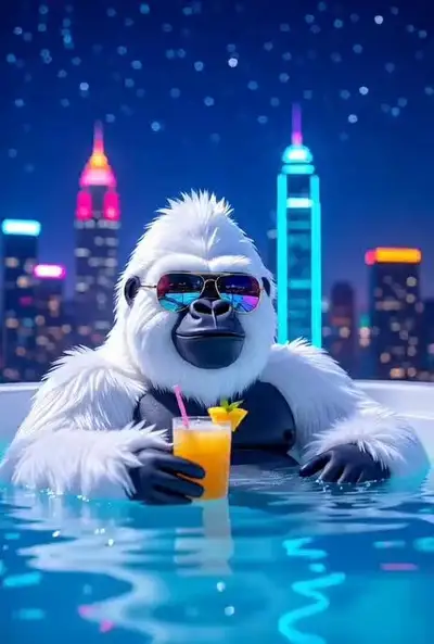 Selfie de GTA de un gorila de peluche en un jacuzzi