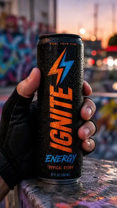 Start Frame Image Prompt: IGNITE Energy Drink