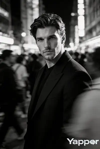 群衆の中の映画的なモノクロストリートポートレート