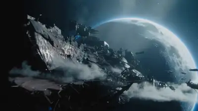 Derelict Warship Over Dead Moon