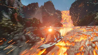 Sci-Fi Surfer Descending Glowing Lava Chute