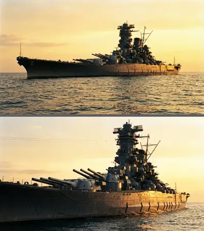 Colossal Battleship at Dawn Cinematic Prompt