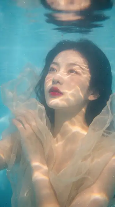 Dreamy underwater memory portrait, film-diffusion prompt