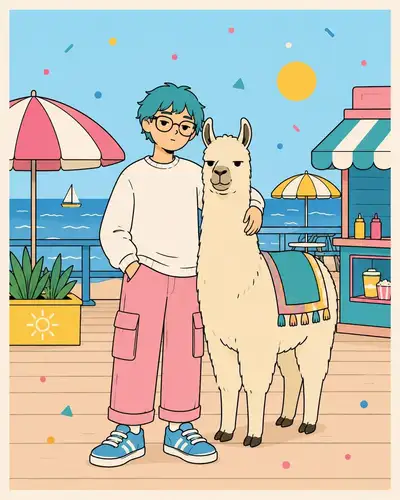 動物の相棒を添えたパステルカワイイキャラクタープロンプト