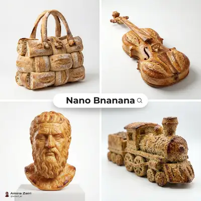 Photorealistic sculpture made entirely of bread